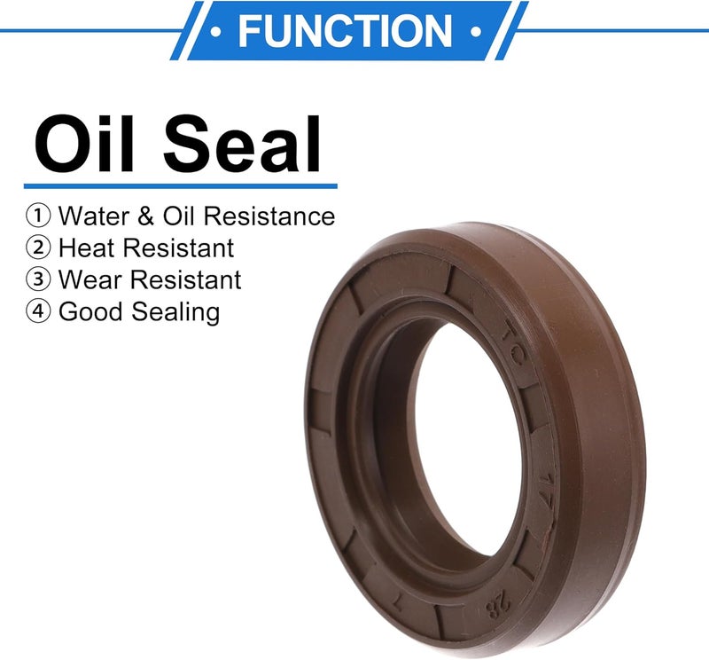 VekAuto Universal Oil Seal TC Double Lip W Steel Spring Seal Ring Rotary Shaft Seal 17x28x7mm High Pressure FKM Rubber Brown 2 Pcs - Image 3